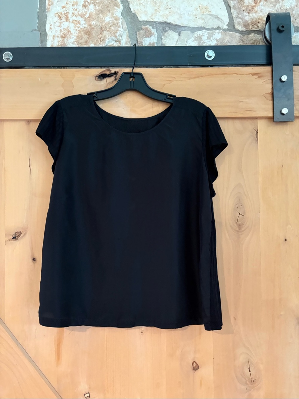 RAQUEL ALLEGRA: Black Short Sleeve silk Women's Top